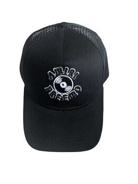 AMIRI Black Mesh Trucker Hat with White Record Patch